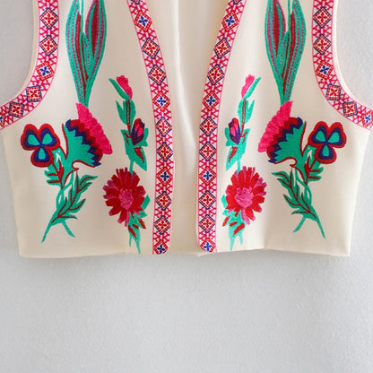 Damen Vintage Blumenbestickte Weste