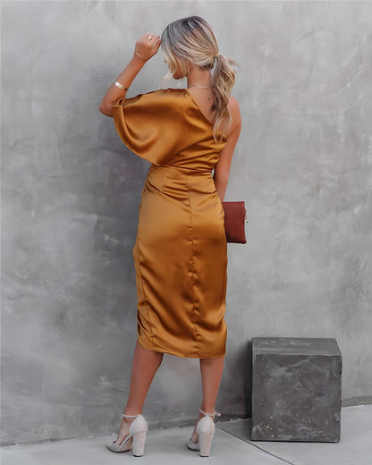 Damen Midikleid Asymmetrischer Ärmel Modern