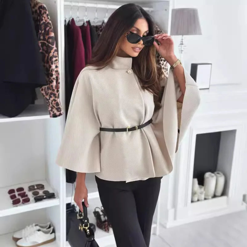 Damen Cape mit Gürtel und Weiten Ärmeln Elegantes Design - Norvielle