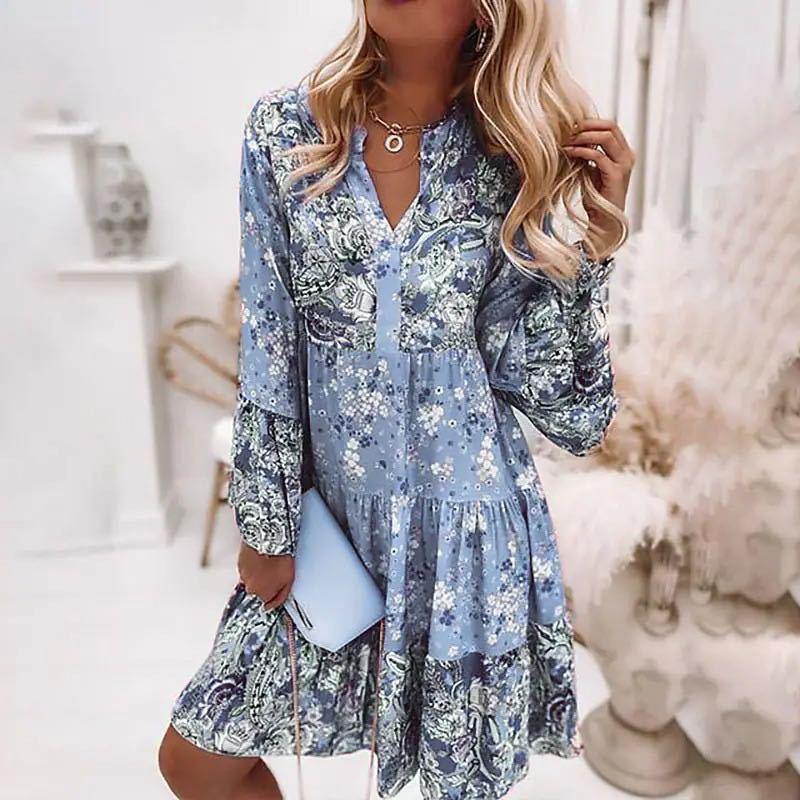 Damen Sommerkleid V-Ausschnitt Mehrfarbig