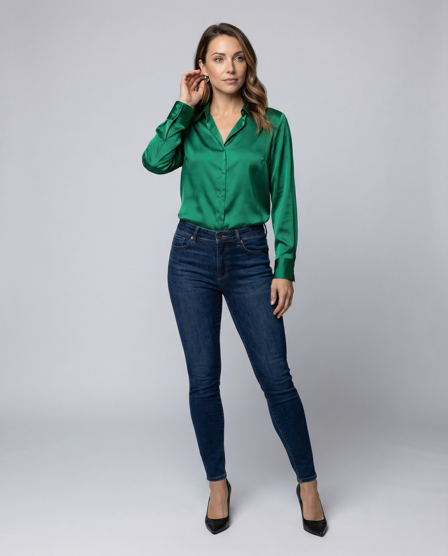 Damen Satinbluse Lockere Bluse