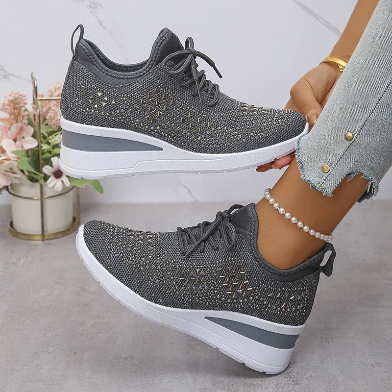 Damen Orthopädische Sneaker Strass Schnürung