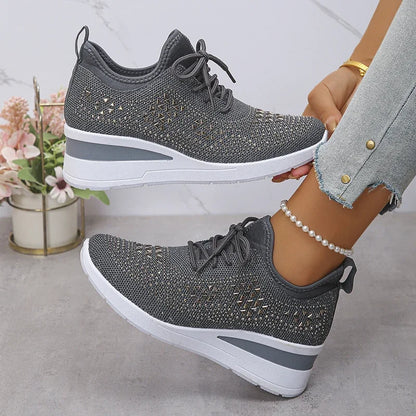 Damen Orthopädische Sneaker Strass Schnürung