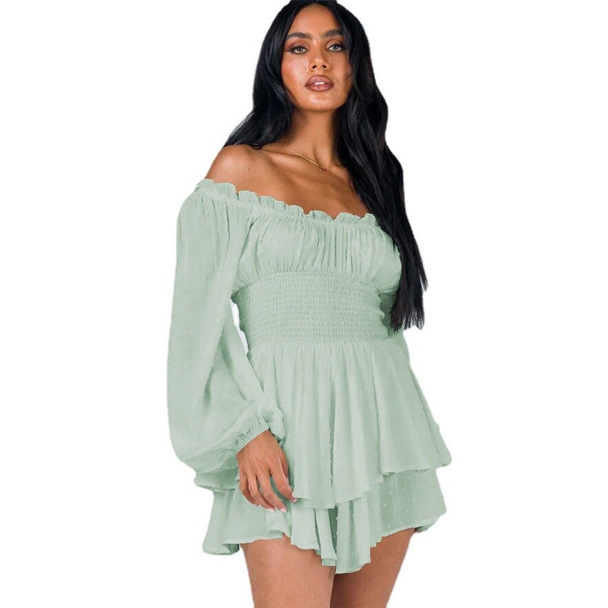 Damen Schulterfreies Kleid mit Rüschen Oberteil - Norvielle