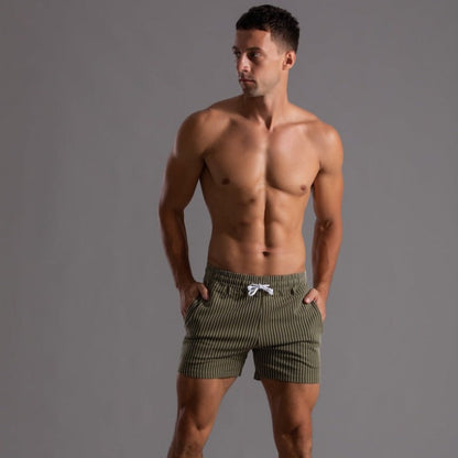 Herren Shorts Gestreift Baumwolle Beige