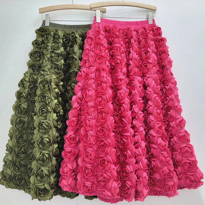 Damen A-Linie Rock Mittlere Länge Faltenrock Hohem Taille Blumenmuster