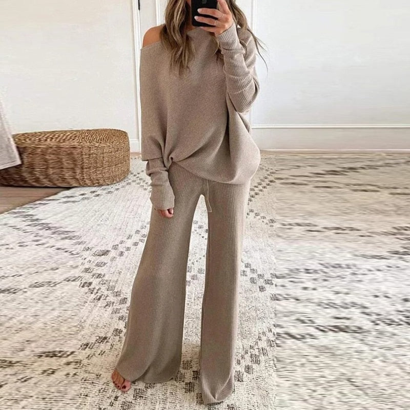 Norvielle Damen Ein-Schulter-Pullover Hosen-Set - Norvielle