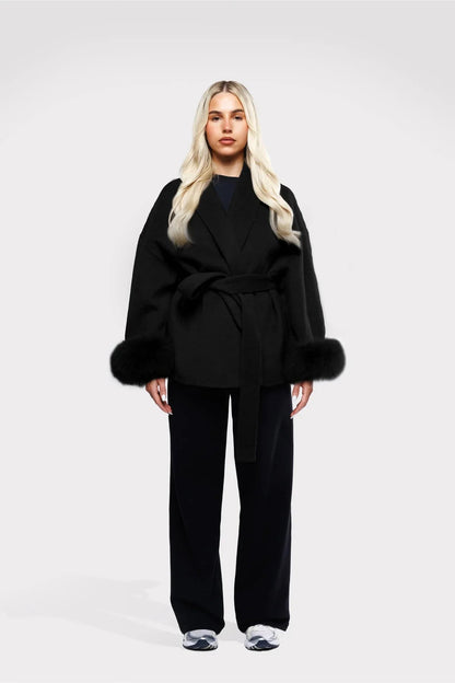 Damen Wickelmantel mit Bindegürtel Eleganz