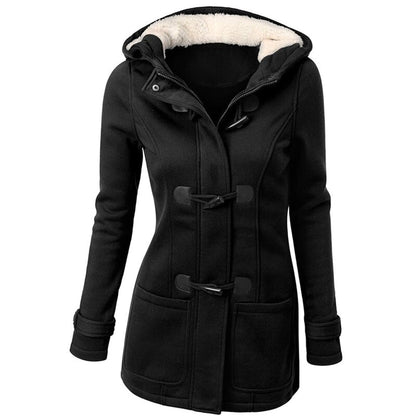 Damen Wintermantel Lang mit Kapuze Warmes Fleece-Futter Eleganter