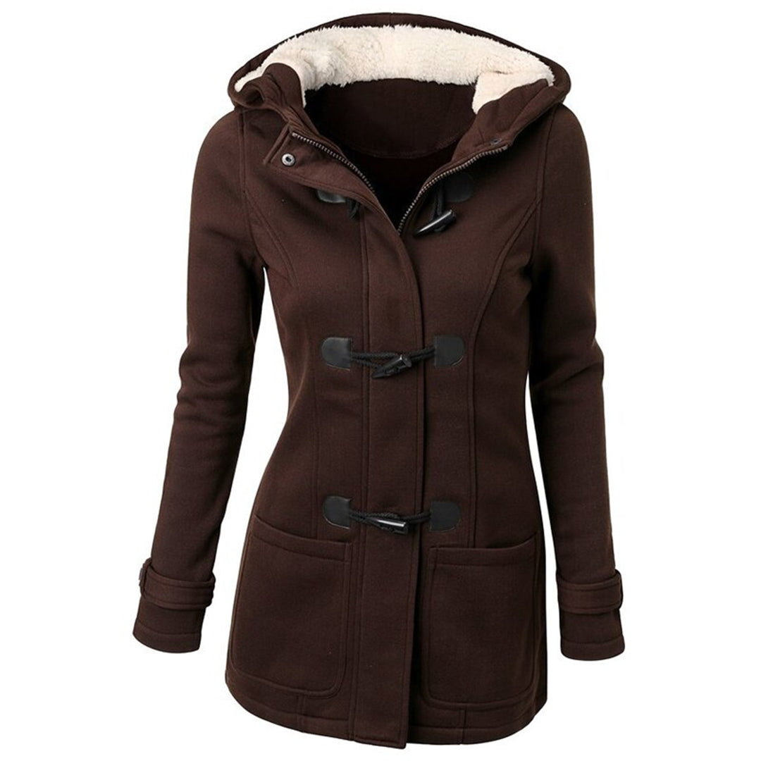 Damen Wintermantel Lang mit Kapuze Warmes Fleece-Futter Eleganter