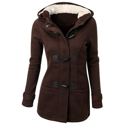 Damen Wintermantel Lang mit Kapuze Warmes Fleece-Futter Eleganter