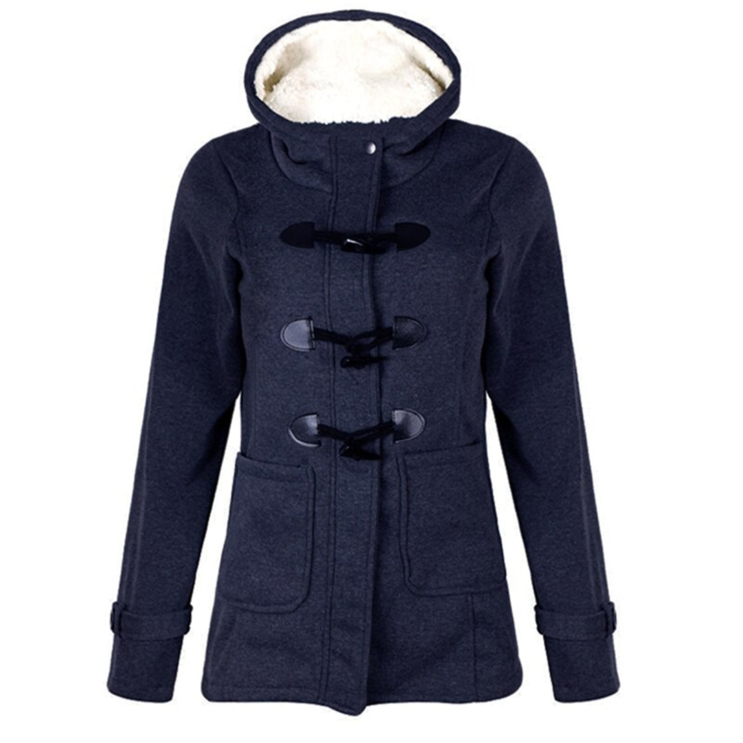 Damen Wintermantel Lang mit Kapuze Warmes Fleece-Futter Eleganter