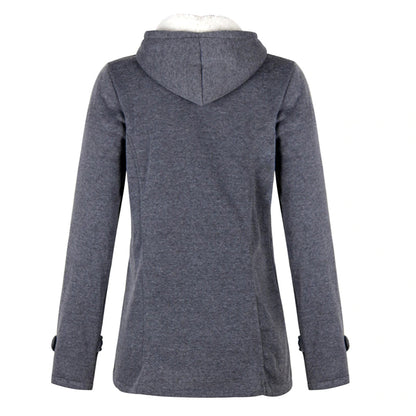 Damen Wintermantel Lang mit Kapuze Warmes Fleece-Futter Eleganter