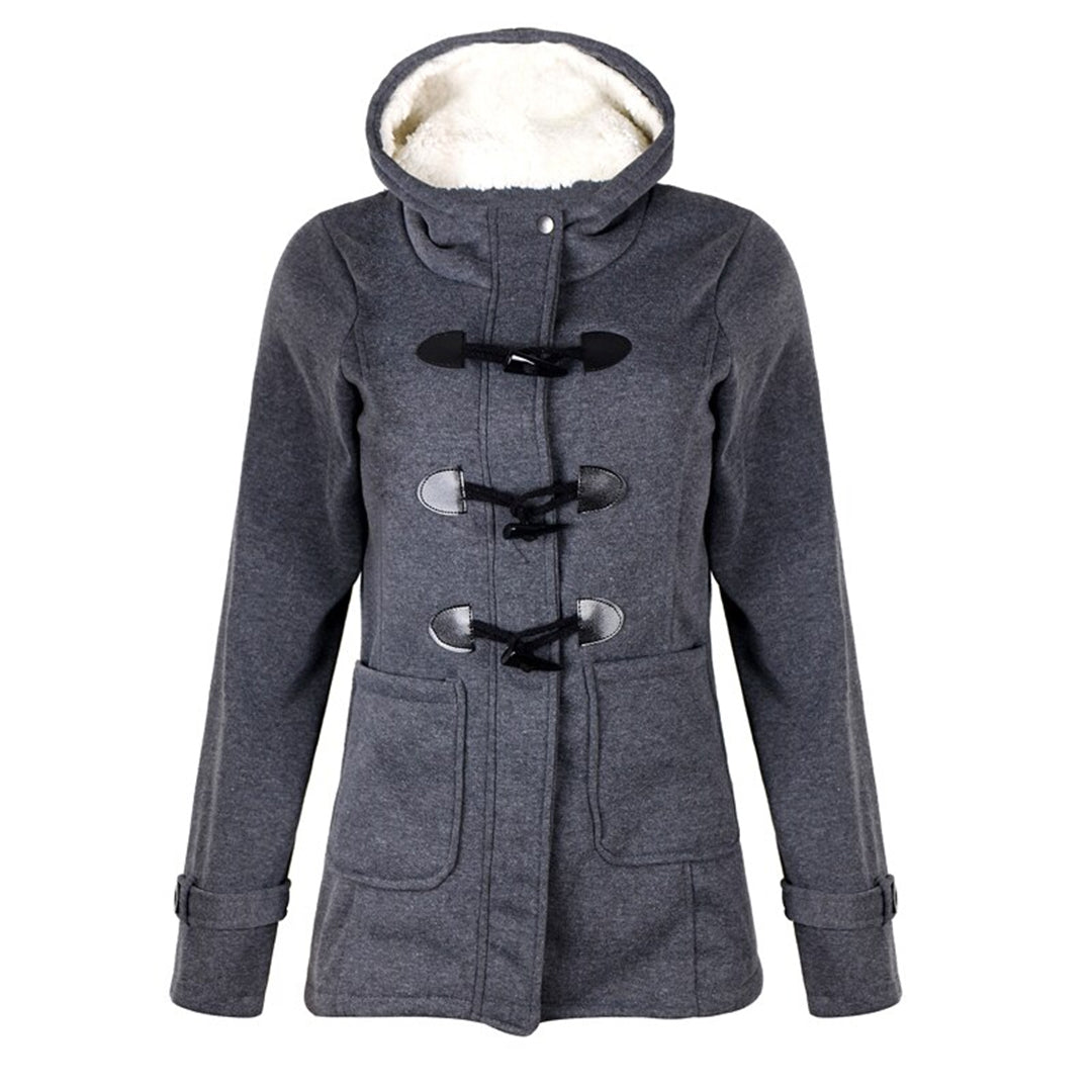 Damen Wintermantel Lang mit Kapuze Warmes Fleece-Futter Eleganter