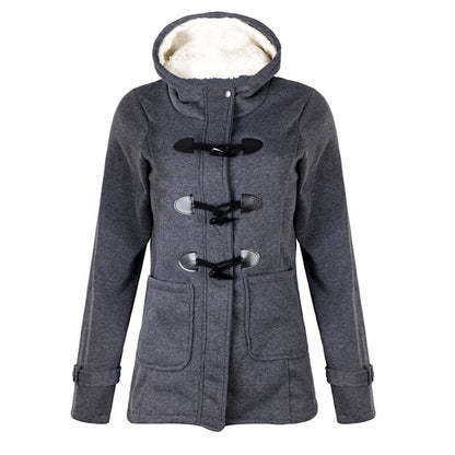 Damen Wintermantel Lang mit Kapuze Warmes Fleece-Futter Eleganter