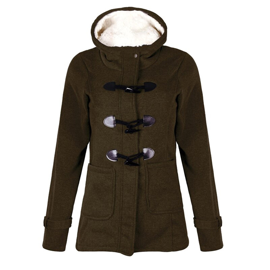 Damen Wintermantel Lang mit Kapuze Warmes Fleece-Futter Eleganter