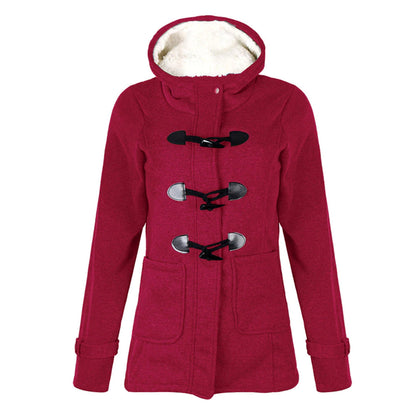 Damen Wintermantel Lang mit Kapuze Warmes Fleece-Futter Eleganter