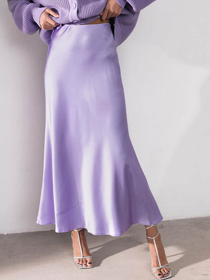 Damen Satin-Rock Midi Länge Fließend