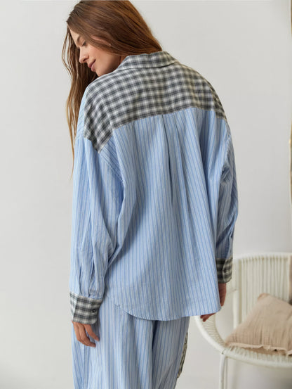 Damen Nachtwäsche-Set Streifen und Karos Bluse