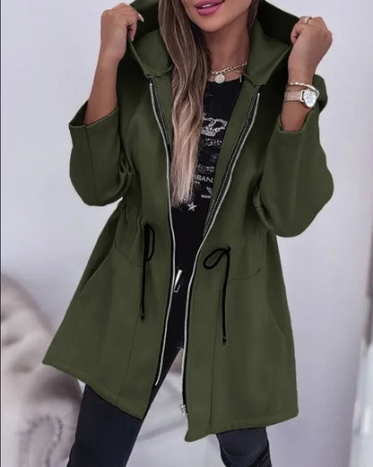Norvielle Damen Frühlingsjacke Kapuze Plissierter Bund