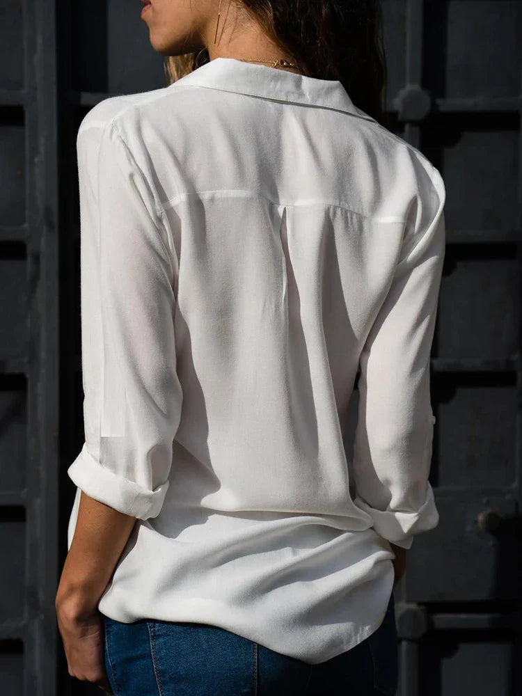 Damen Bluse Kragen Knopfleiste