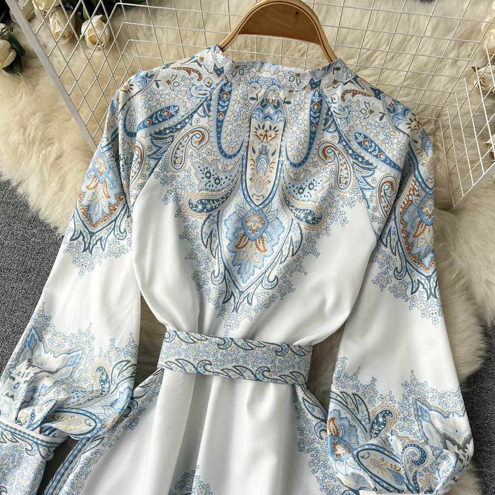 Damen A-Linienkleid mit Gürtel Blumenmuster