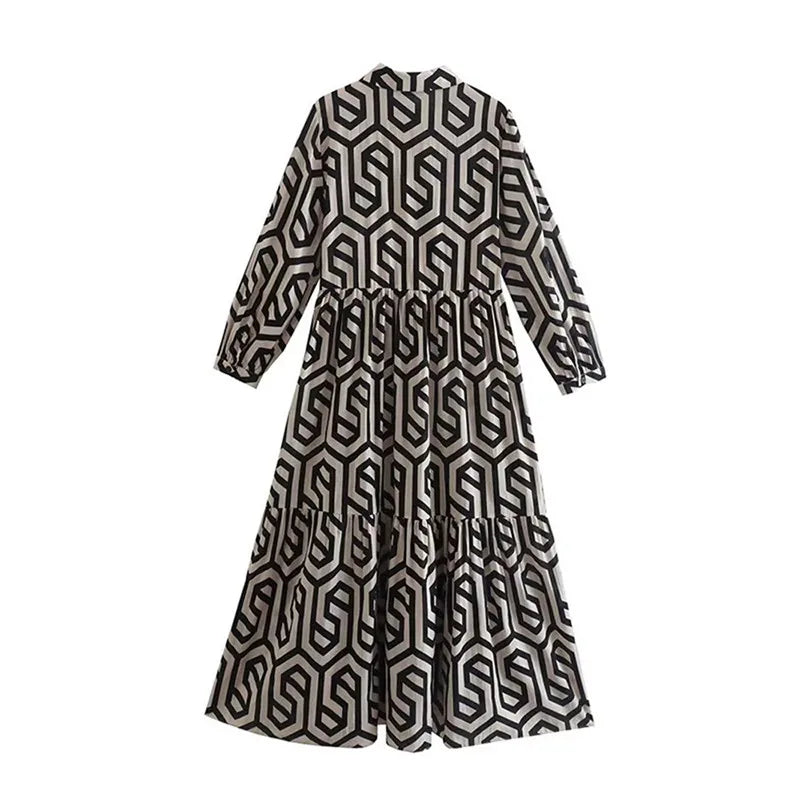 Norvielle Damen Langärmliges Kleid Geometrisches Muster