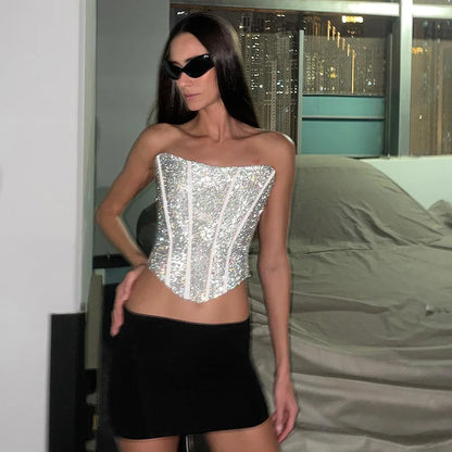 Norvielle Damen Strapless Korsett Glitzer