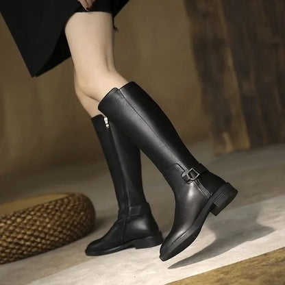 Norvielle Damen Knie-Stiefel Metallverschluss