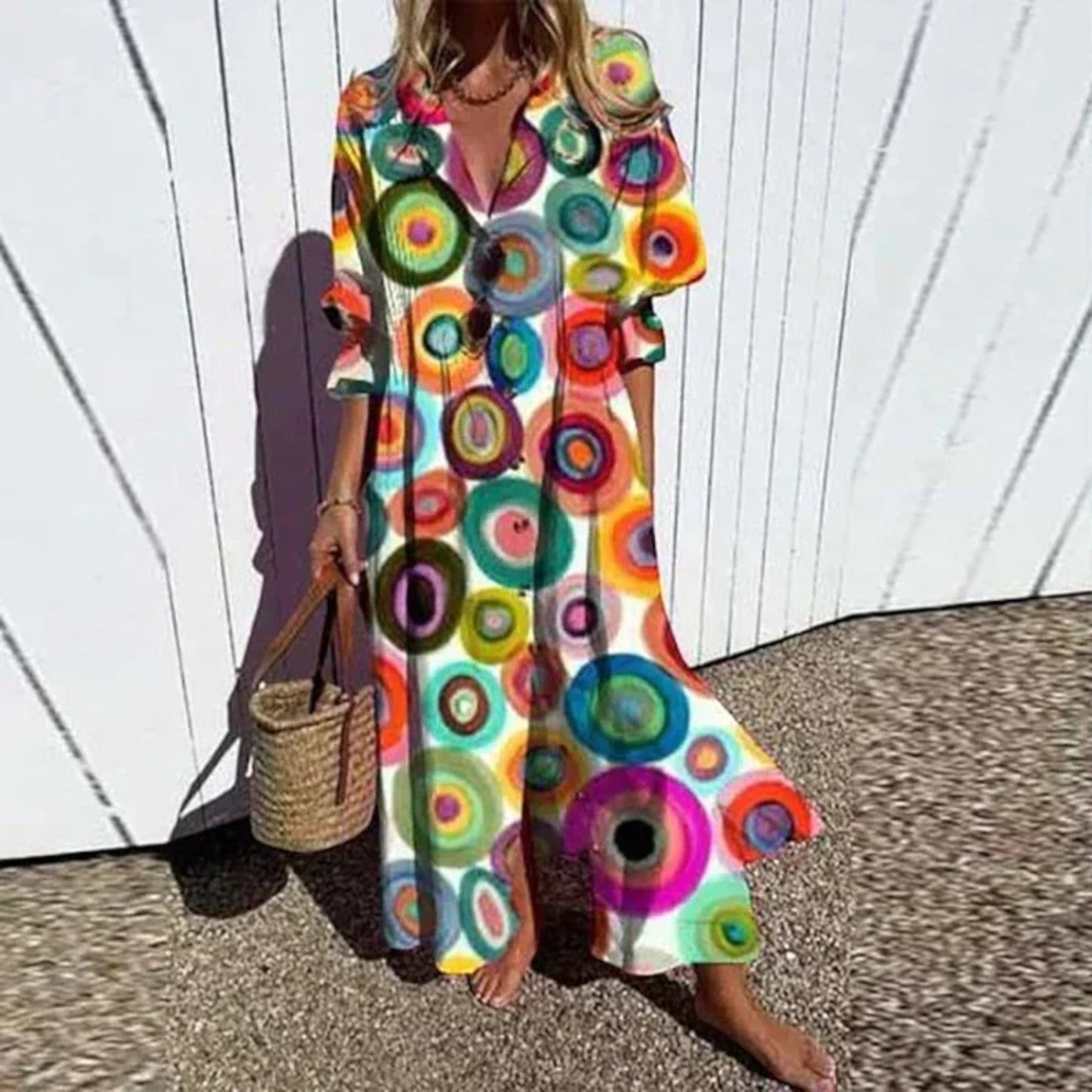 Damen Maxikleid V-Ausschnitt Lang Boho-Stil