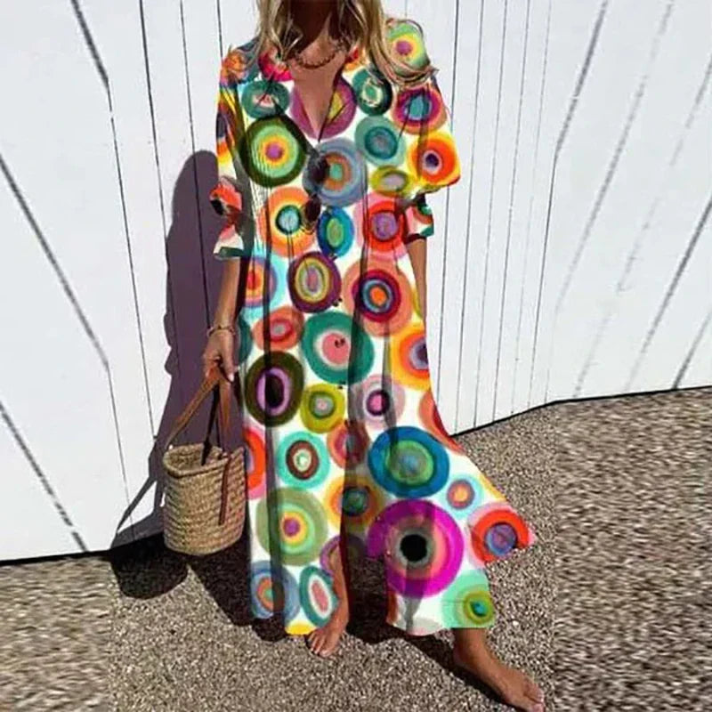 Norvielle Damen Bohemian Kleid Leicht Sommerfarben