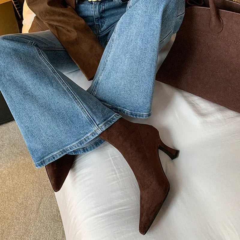 Damen Stiefelette Spitze Zehenpartie