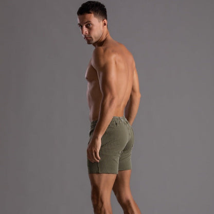 Herren Shorts Gestreift Baumwolle Beige
