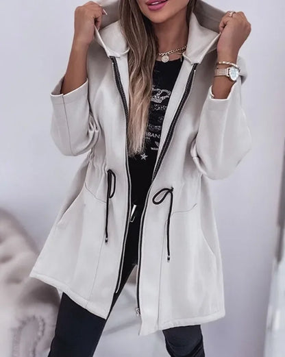 Norvielle Damen Frühlingsjacke Kapuze Plissierter Bund