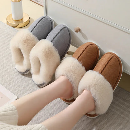 Damen Plüsch Mules Hausschuhe Weiches Futter Beige