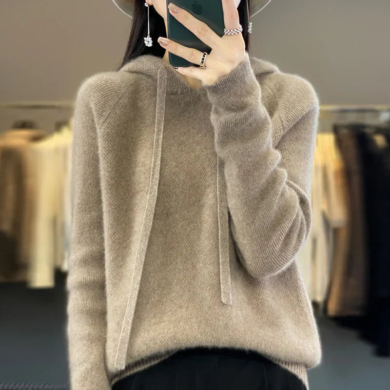 Damen Pullover Merinowolle Weich Beige - Norvielle