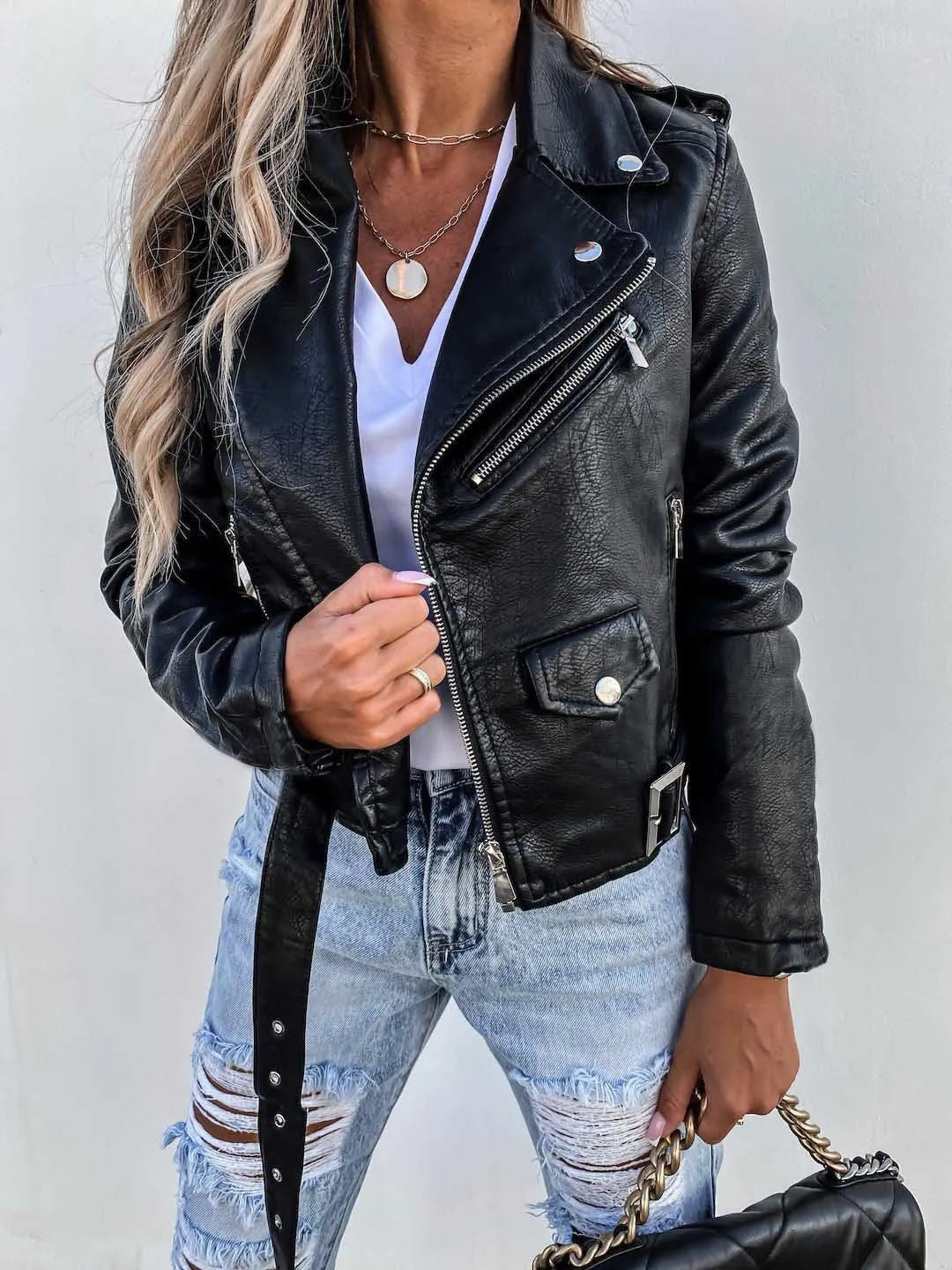 Damen Jacke mit Gürtel und Reißverschluss Norvielle
