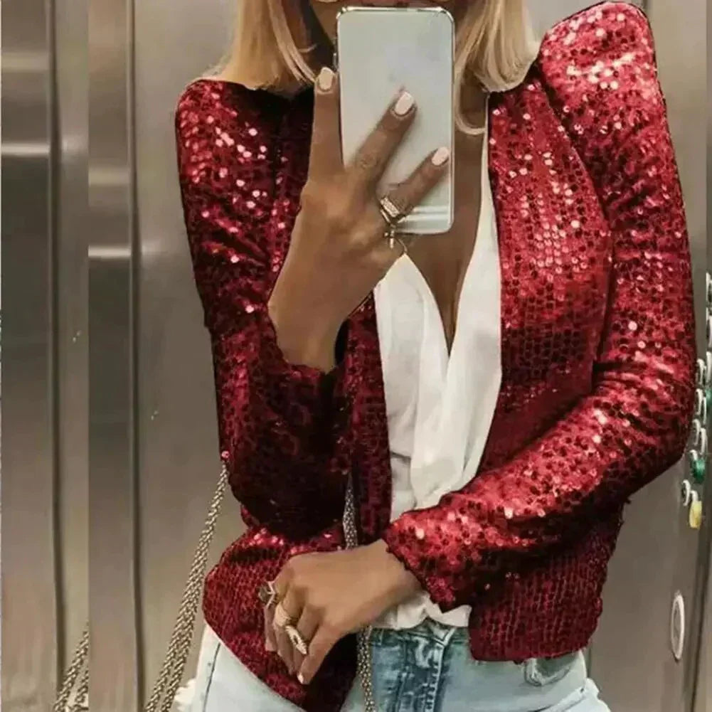 Norvielle Damen Blazer Pailletten Elegant