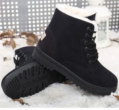 Norvielle Damen Schnürboots Gefüttert Warmfutter Rutschfeste Sohle - Norvielle