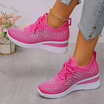 Damen Orthopädische Sneaker Strass Schnürung
