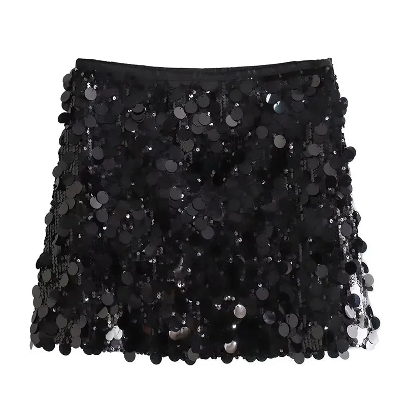 Damen Mini Rock Glitzernd Hochtailliert