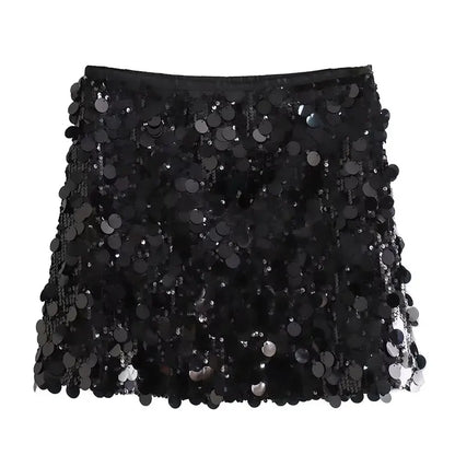 Damen Mini Rock Glitzernd Hochtailliert