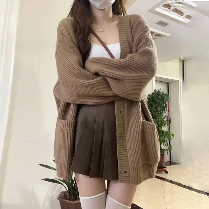 Damen Oversize Cardigan Mit Taschen