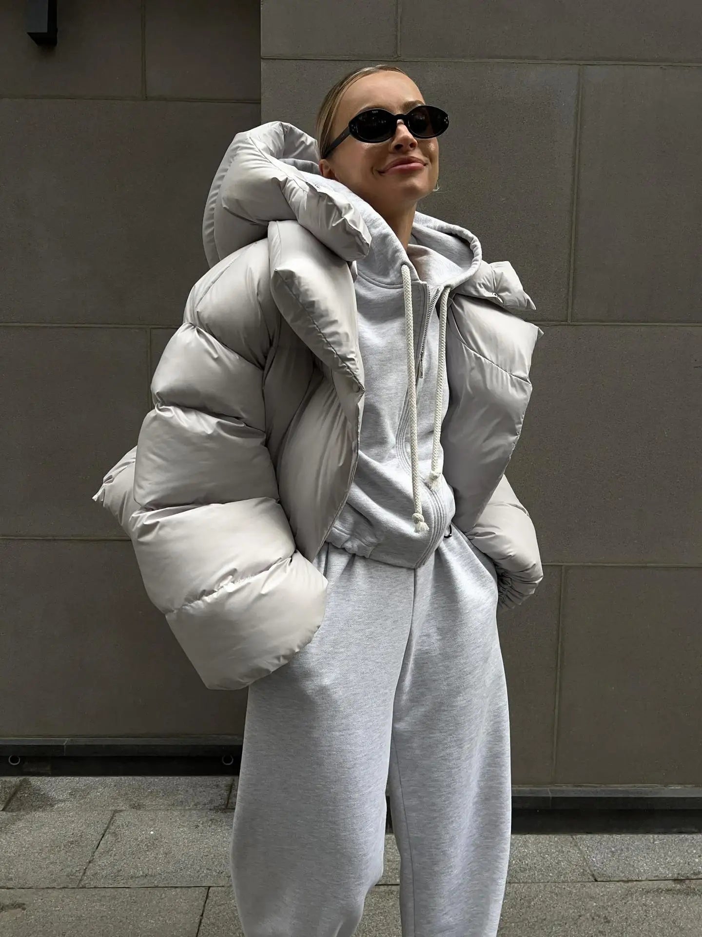 Damen Steppjacke Kurz Kapuze Warm