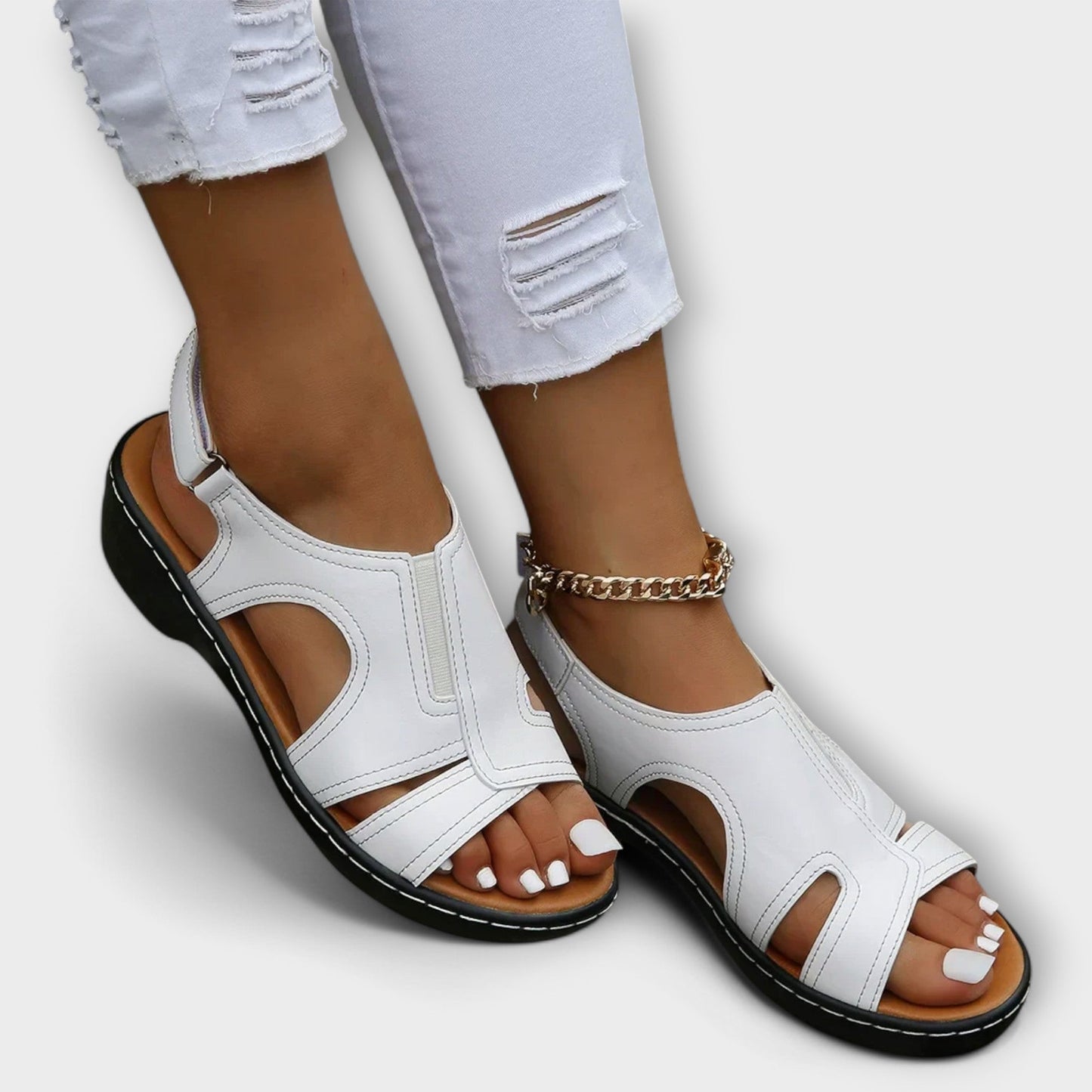 Damen Orthopädische Ledersandalen Komfortabsatz - Norvielle