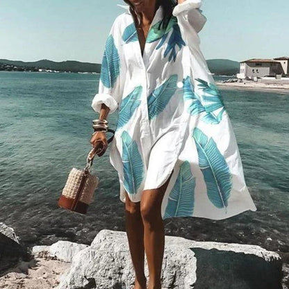 Damen Strandkleid Langarm Mit Kragen