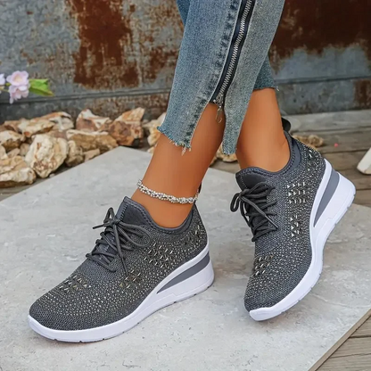 Damen Orthopädische Sneaker Strass Schnürung
