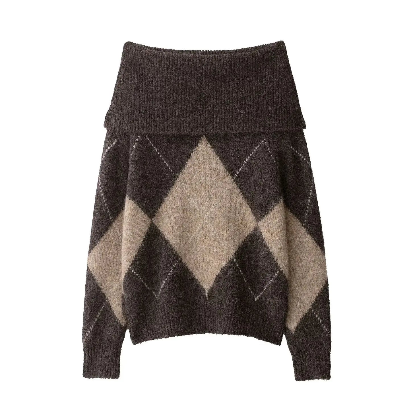 Elviane Damen Off-Shoulder Pullover Argyle-Muster - Norvielle