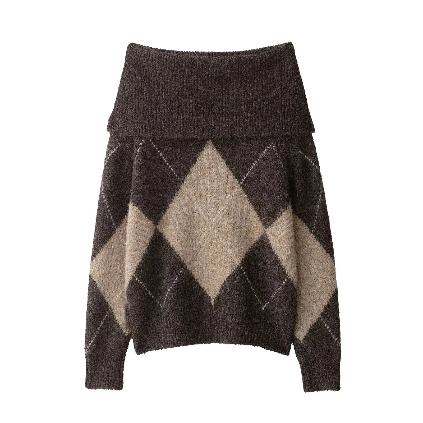Elviane Damen Off-Shoulder Pullover Argyle-Muster - Norvielle