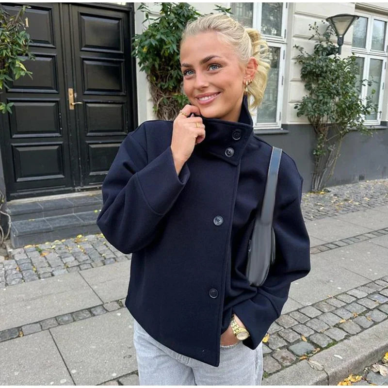 Damen Kurzjacke Stehkragen Elegant